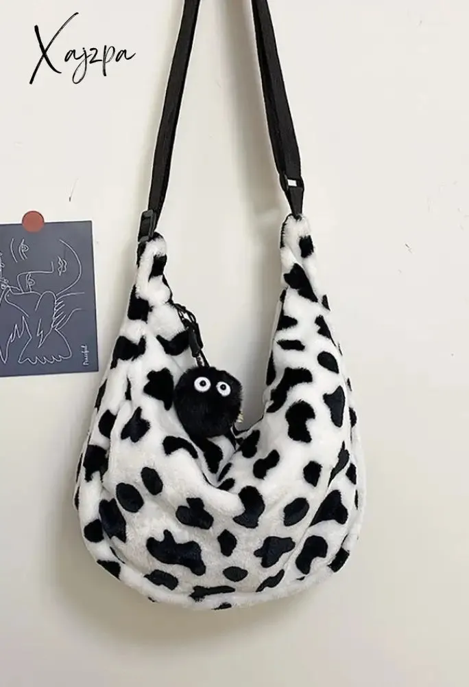 Leopard Print Fuzzy Shoulder Bag