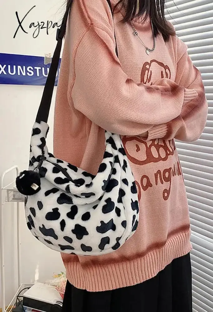 Leopard Print Fuzzy Shoulder Bag