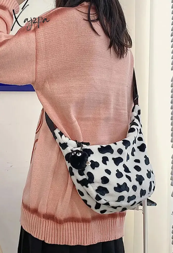 Leopard Print Fuzzy Shoulder Bag
