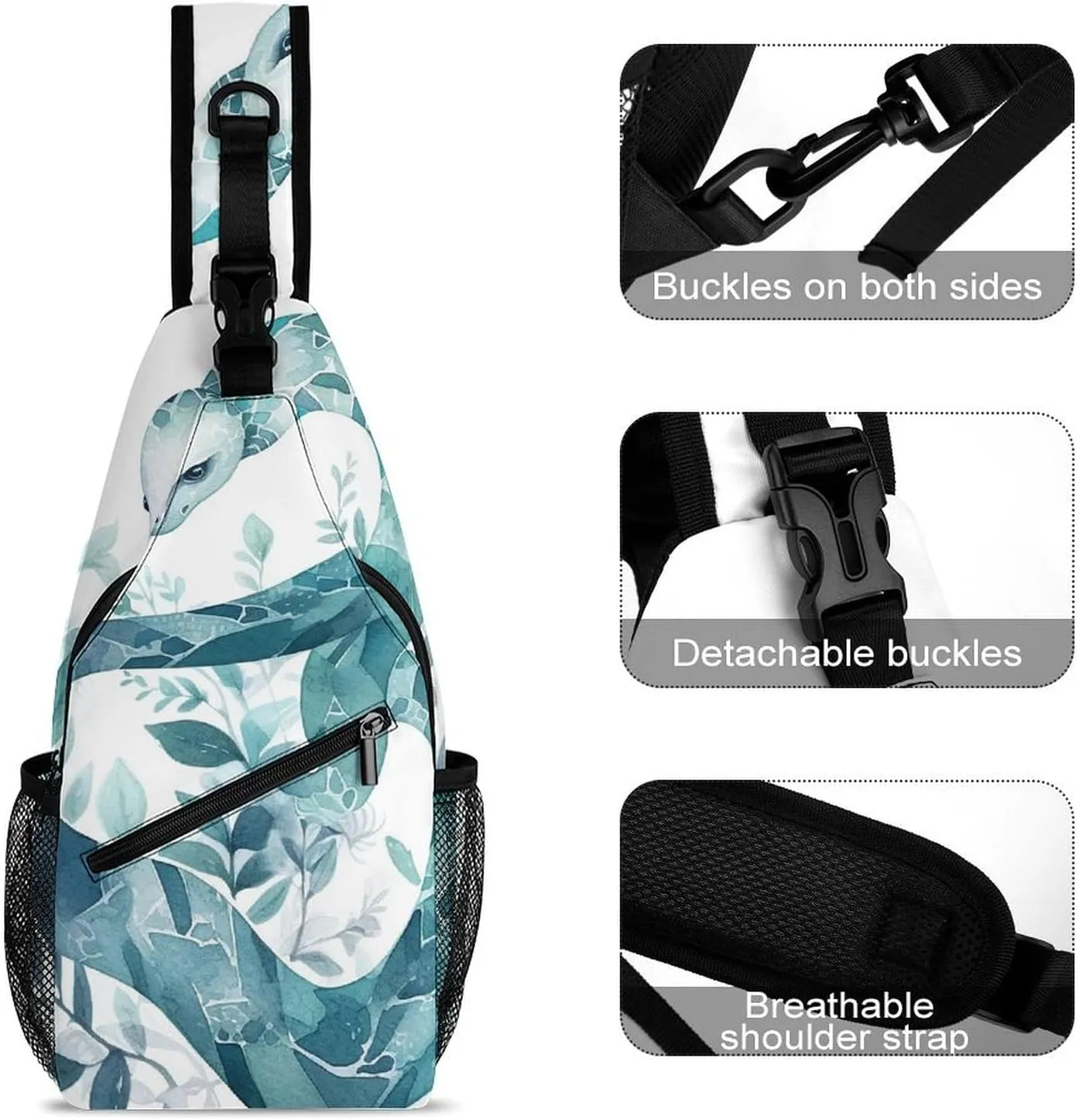 Lightweight Chest Bag Crossbody Bag Leaf Snake Sling Backpack for Women Men Sports Travel