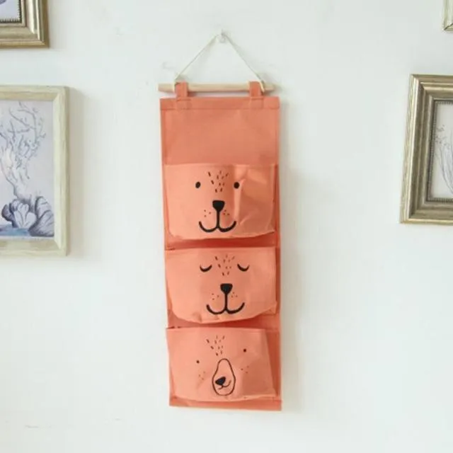 Linen 3 Pockets Wall Hanging Storage Bags Organizer On Sale