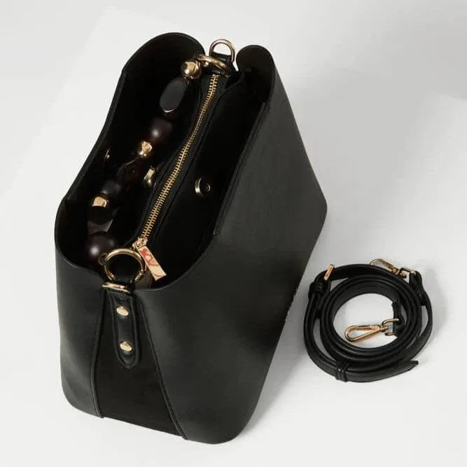 Luella Grey Danielle Beaded Handle Crossbody Tote in Black