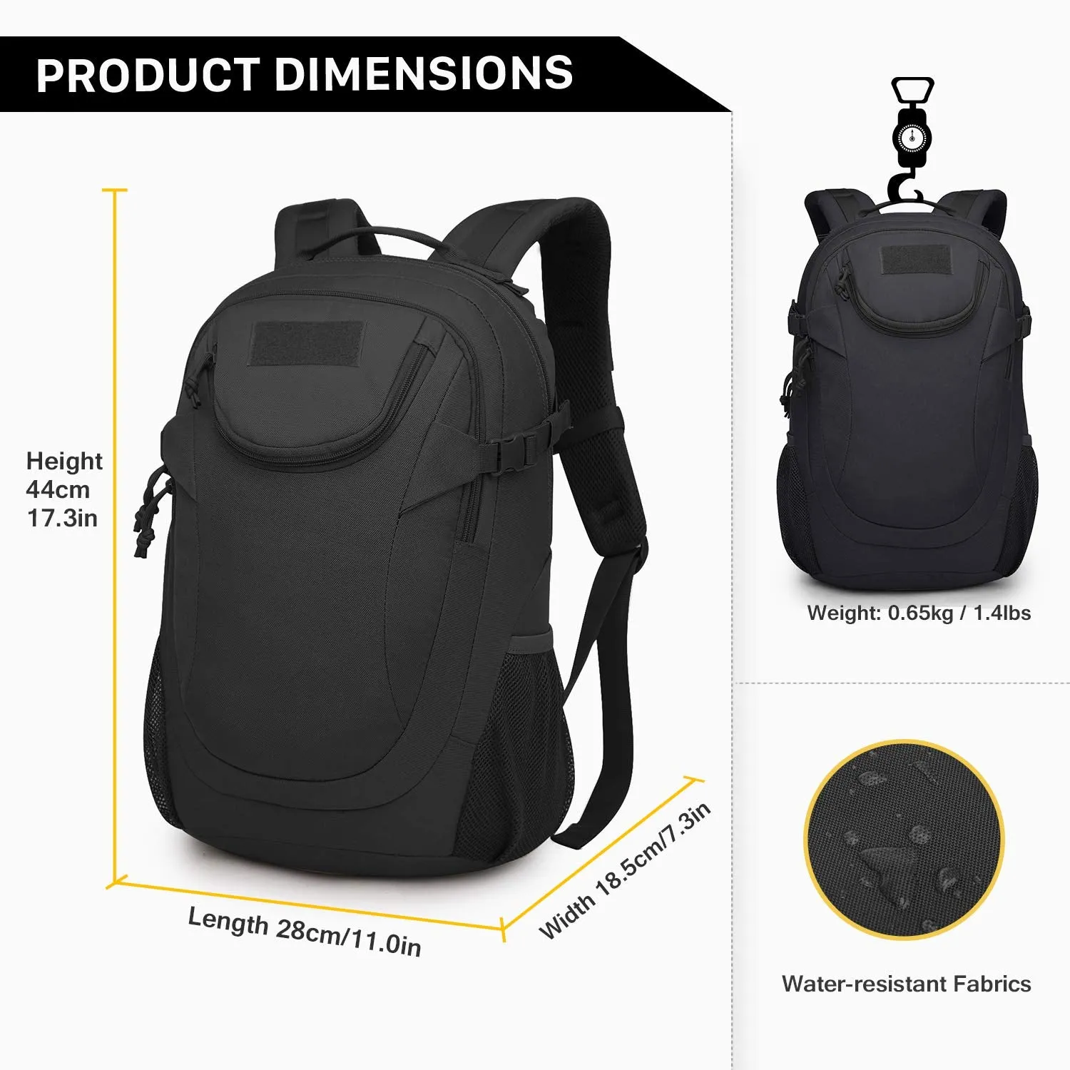 Mardingtop 25L Tactical Backpacks Molle Hiking daypacks for Camping Hiking Military Traveling (M6260-25L-Black)