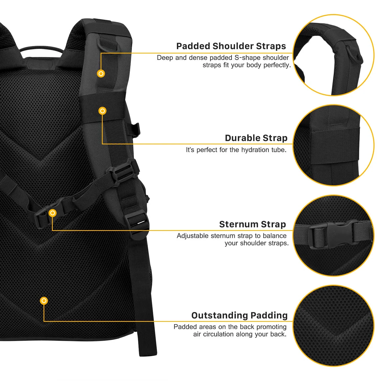 Mardingtop 25L Tactical Backpacks Molle Hiking daypacks for Camping Hiking Military Traveling (M6260-25L-Black)