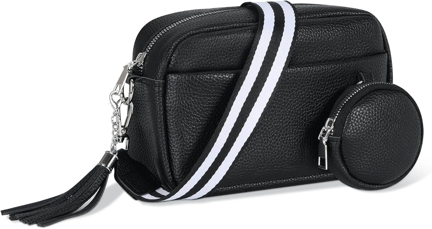 MoKo Vegan Leather Crossbody Bag - Small Trendy Casual Detachable Shoulder Strap Multi Pockets Sling Purse Bags for Women