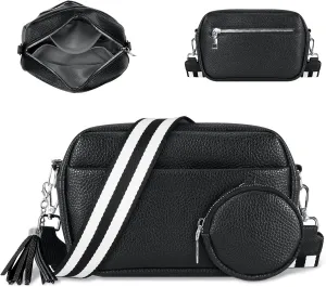 MoKo Vegan Leather Crossbody Bag - Small Trendy Casual Detachable Shoulder Strap Multi Pockets Sling Purse Bags for Women