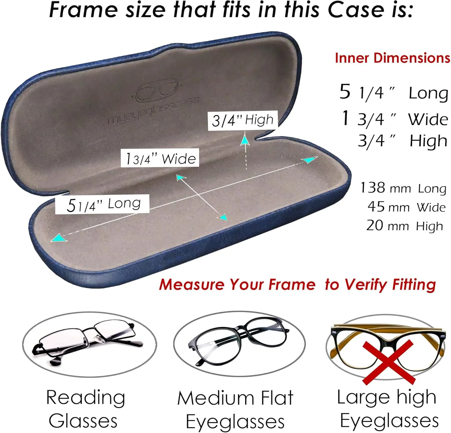 MyEyeglassCase Men Small Glasses case - Eyeglasses Hard Shell Holder Pouch & Cloth-Reading Slim & Narrow Case Heavy Duty