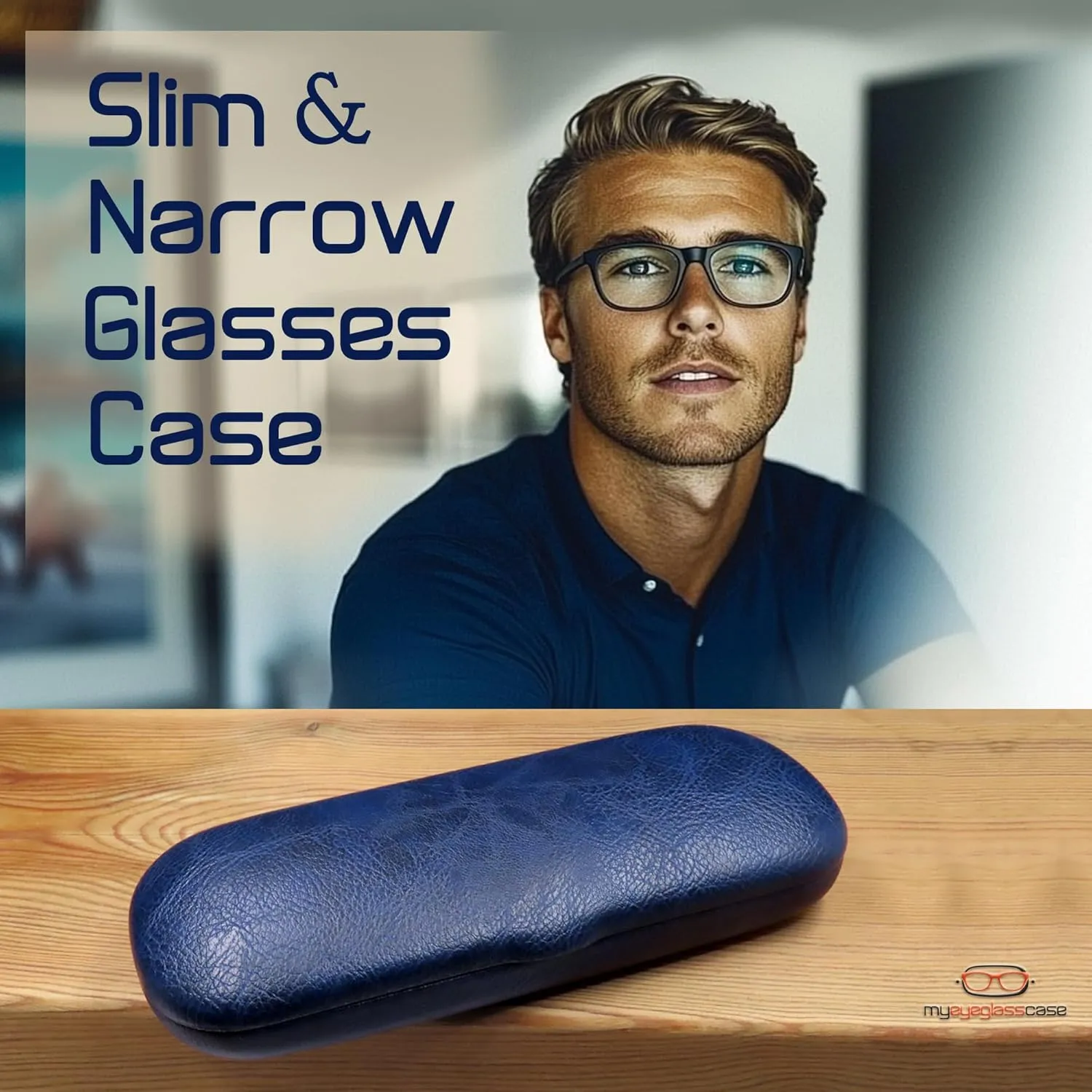 MyEyeglassCase Men Small Glasses case - Eyeglasses Hard Shell Holder Pouch & Cloth-Reading Slim & Narrow Case Heavy Duty