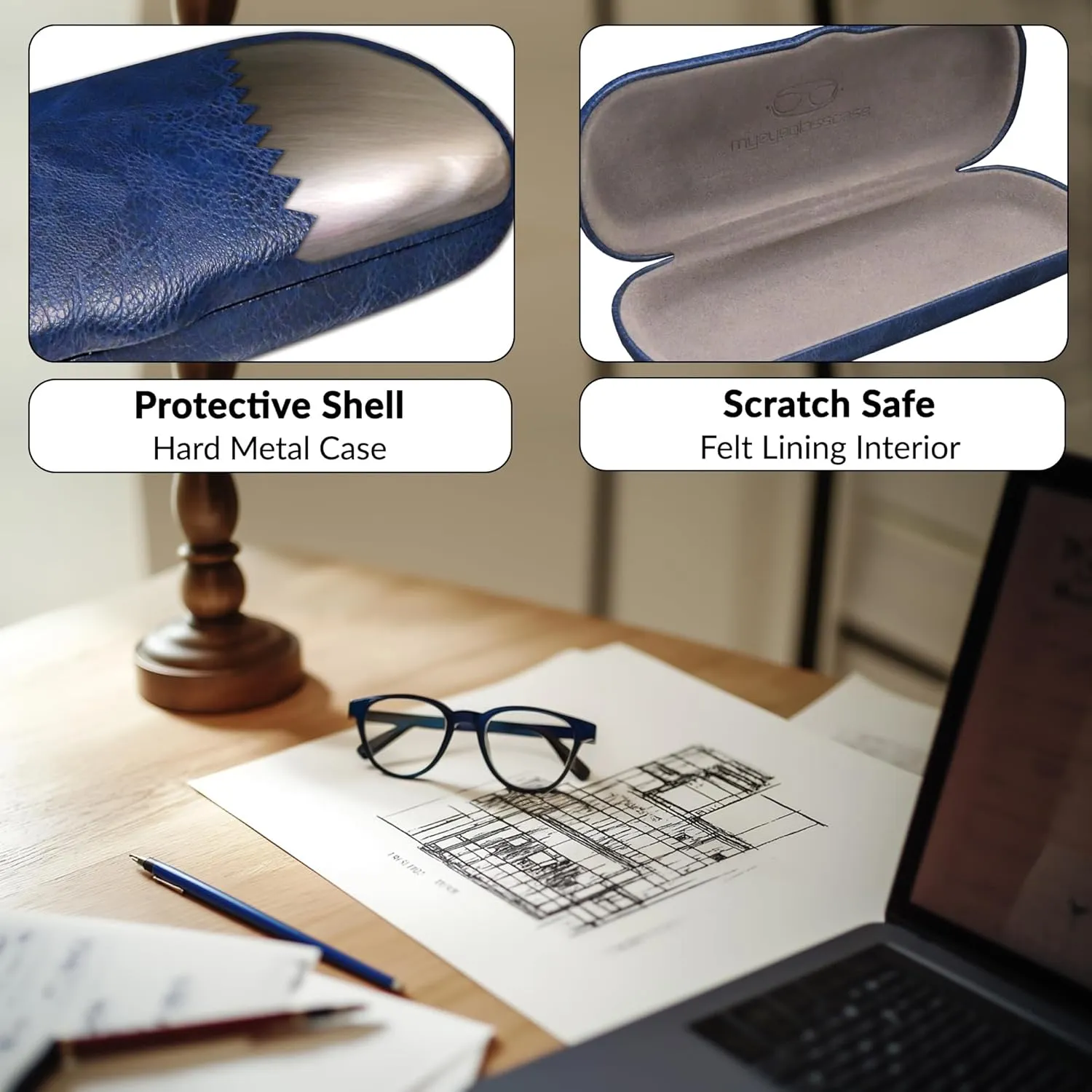 MyEyeglassCase Men Small Glasses case - Eyeglasses Hard Shell Holder Pouch & Cloth-Reading Slim & Narrow Case Heavy Duty