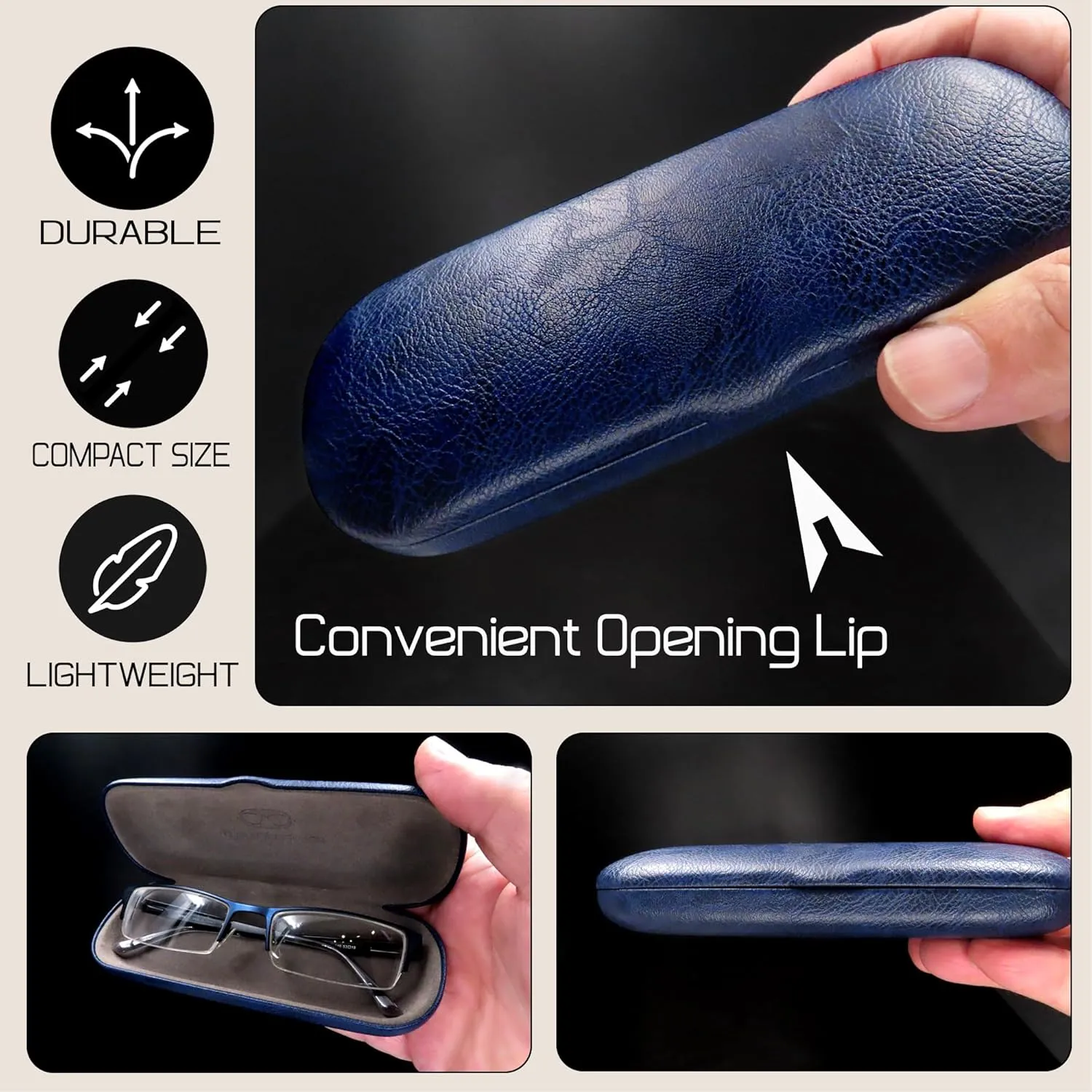 MyEyeglassCase Men Small Glasses case - Eyeglasses Hard Shell Holder Pouch & Cloth-Reading Slim & Narrow Case Heavy Duty
