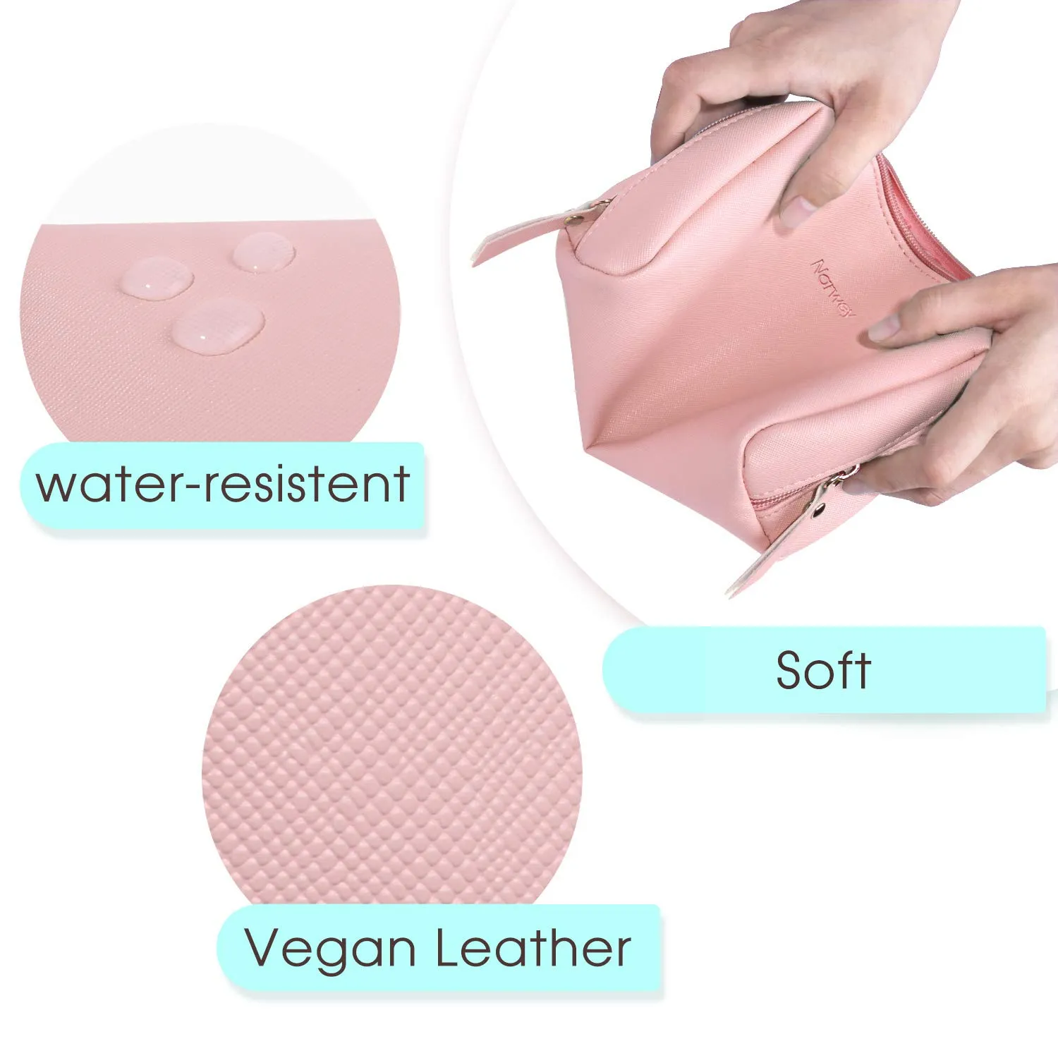 Narwey Small Vegan Leather Makeup Bag for Purse Travel Makeup Pouch Mini Cosmetic Bag for Women (Small, Pink)
