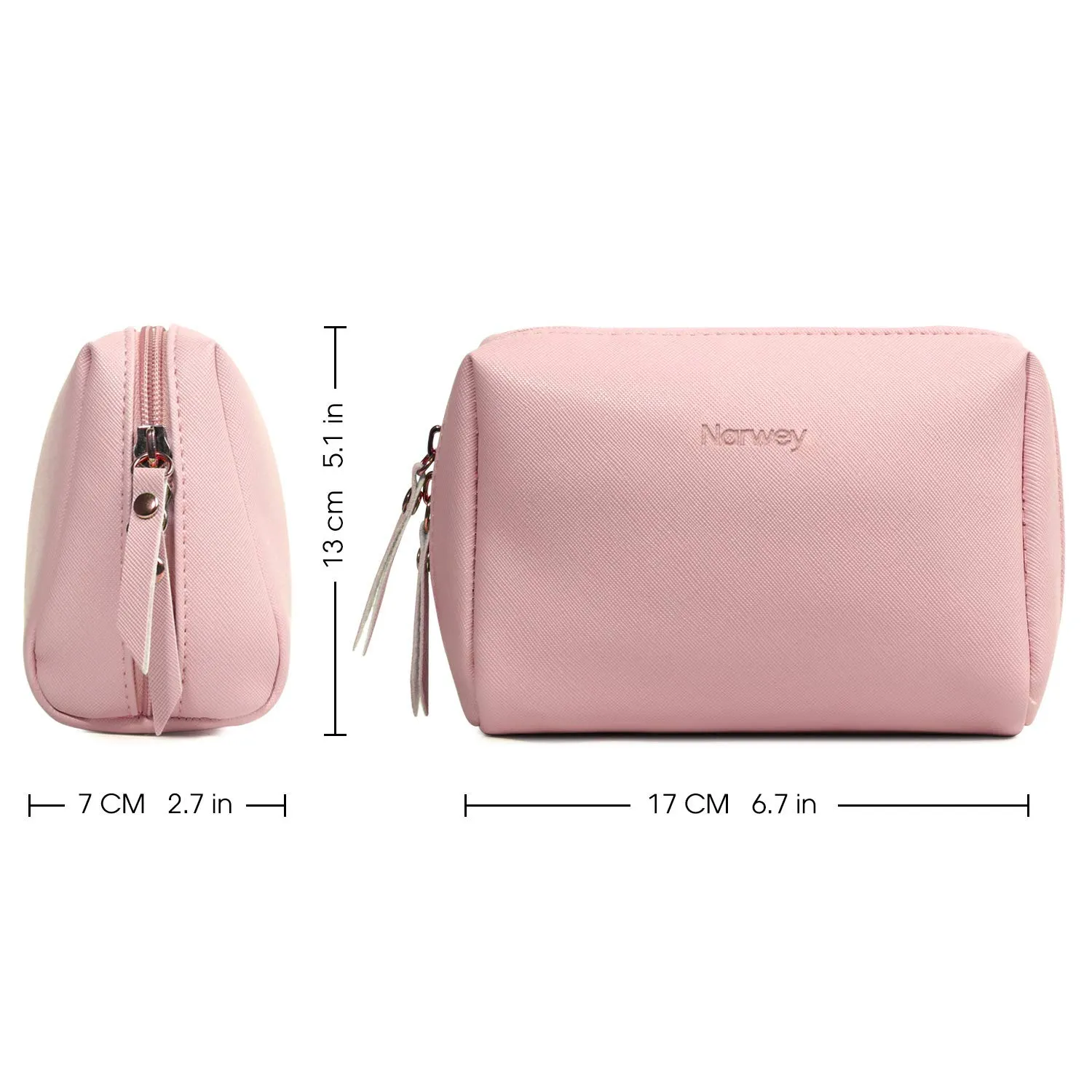 Narwey Small Vegan Leather Makeup Bag for Purse Travel Makeup Pouch Mini Cosmetic Bag for Women (Small, Pink)