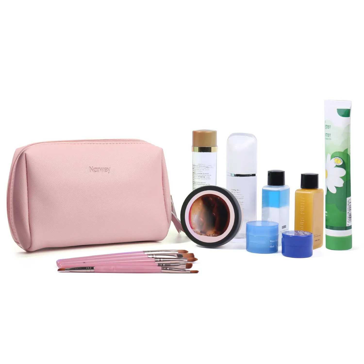Narwey Small Vegan Leather Makeup Bag for Purse Travel Makeup Pouch Mini Cosmetic Bag for Women (Small, Pink)