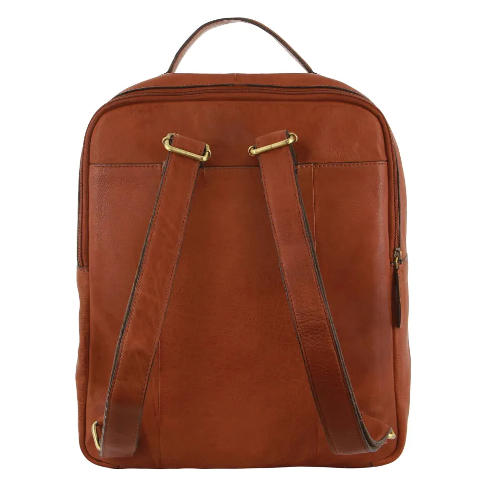 Pierre Cardin Rustic Leather Computer Bag/Backpack - Cognac