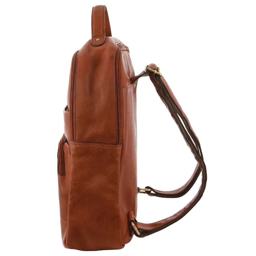 Pierre Cardin Rustic Leather Computer Bag/Backpack - Cognac