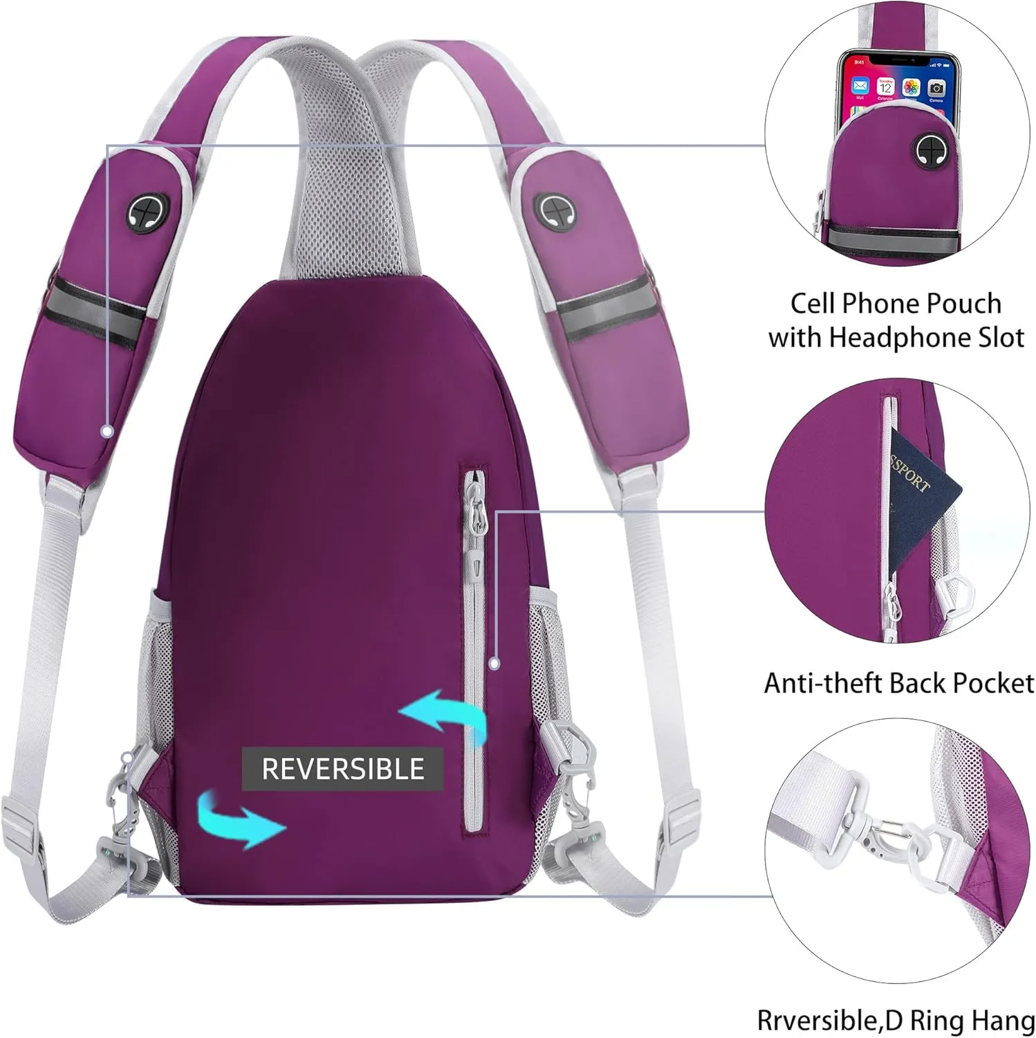 Sling Backpack Crossbody Sling Bag for Women Men Multipurpose Travel Essentials Hiking Chest Bag Daypack