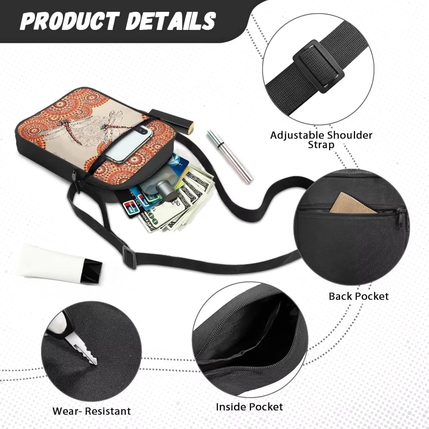 Small Messenger Bag Small Crossbody Bags for Women Men Sling Bag Shoulder Bag with Multi Pockets