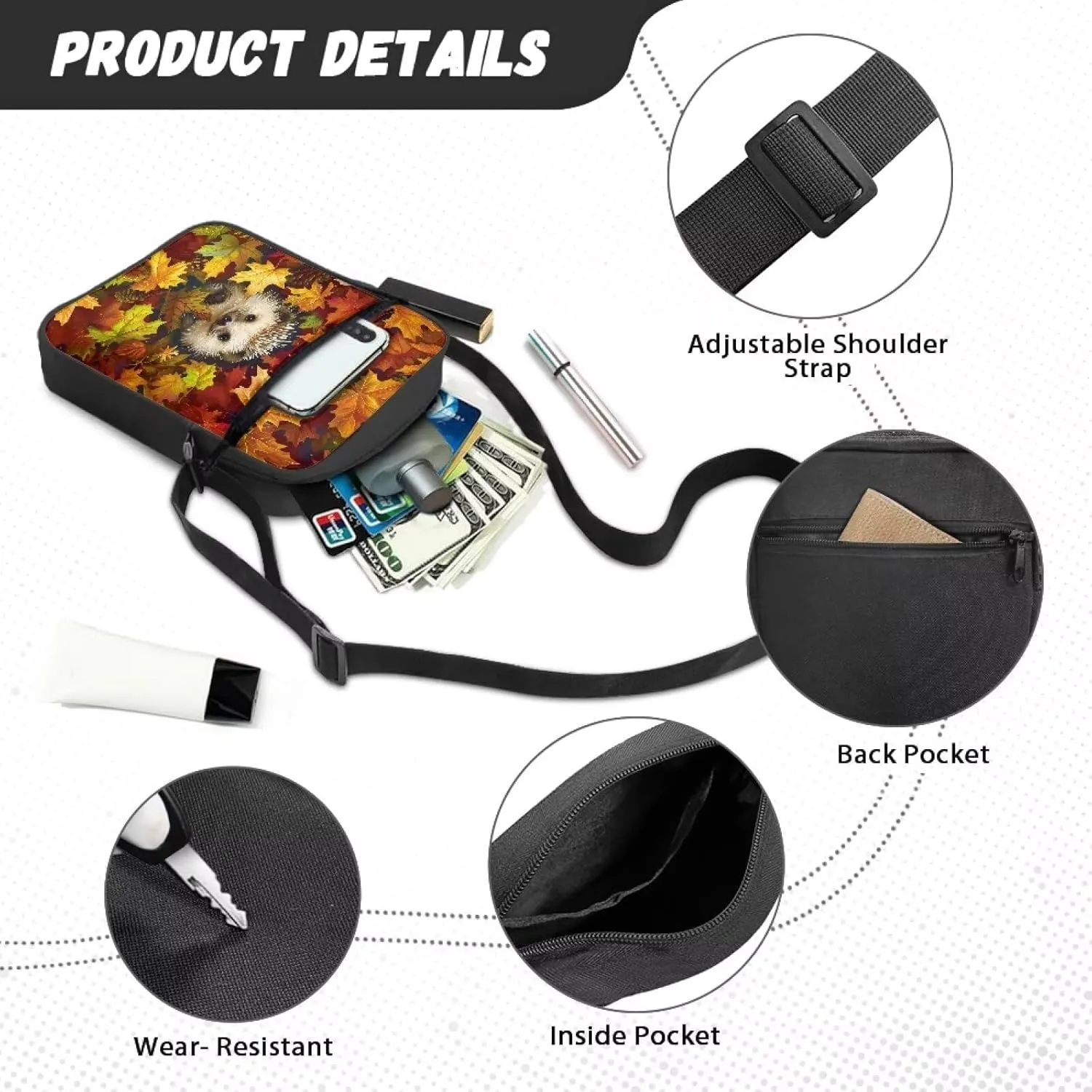 Small Messenger Bag Small Crossbody Bags for Women Men Sling Bag Shoulder Bag with Multi Pockets