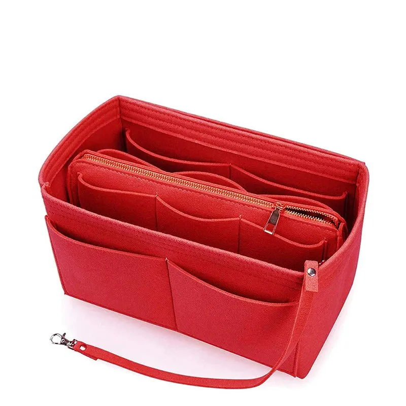 Solid Colored Felt Fabric Cosmetic Insert Bag Organizer