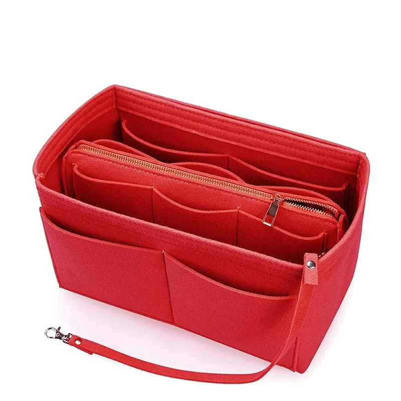 Solid Colored Felt Fabric Cosmetic Insert Bag Organizer