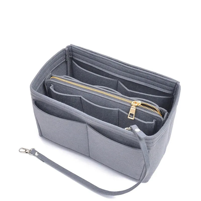 Solid Colored Felt Fabric Cosmetic Insert Bag Organizer