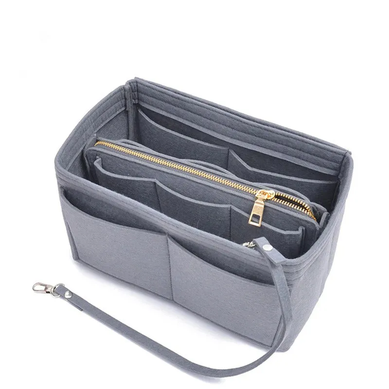 Solid Colored Felt Fabric Cosmetic Insert Bag Organizer