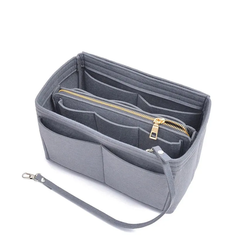 Solid Colored Felt Fabric Cosmetic Insert Bag Organizer