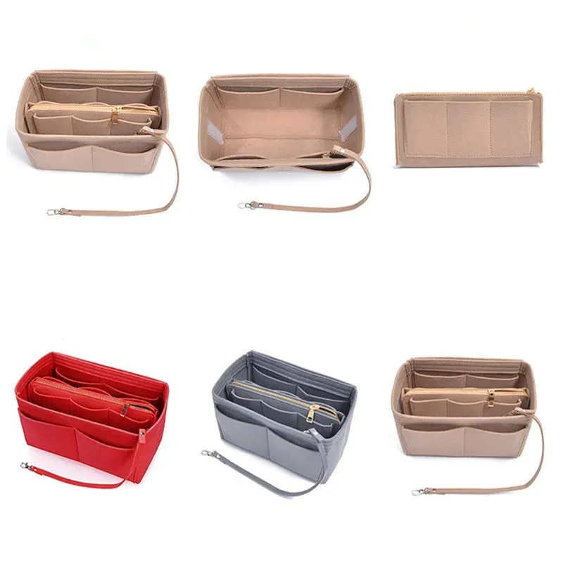 Solid Colored Felt Fabric Cosmetic Insert Bag Organizer