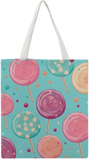 Sweet Treats Lollipops Canvas Tote Bags Lightweight Grocery Shopping Cloth Bags Shoulder Handbag for Women