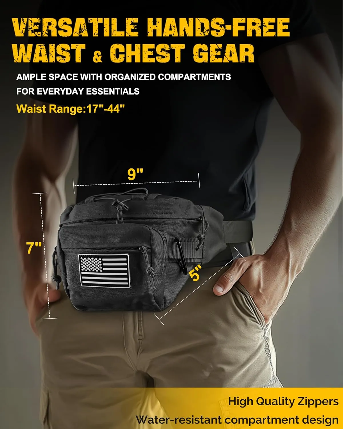 Tactical Waist Pack for Men, Concealed Carry Fanny Bag for Hunting, Trekking, Fishing, EDC, and Outdoor Gear (Black)