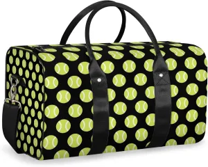 Tennis Ball Travel Duffle Bag, Weekender Bags for Women Men Sports Theme Black Carry on Overnight Bag Waterproof Gym Bags, Hospital Bag for Labor and Delivery