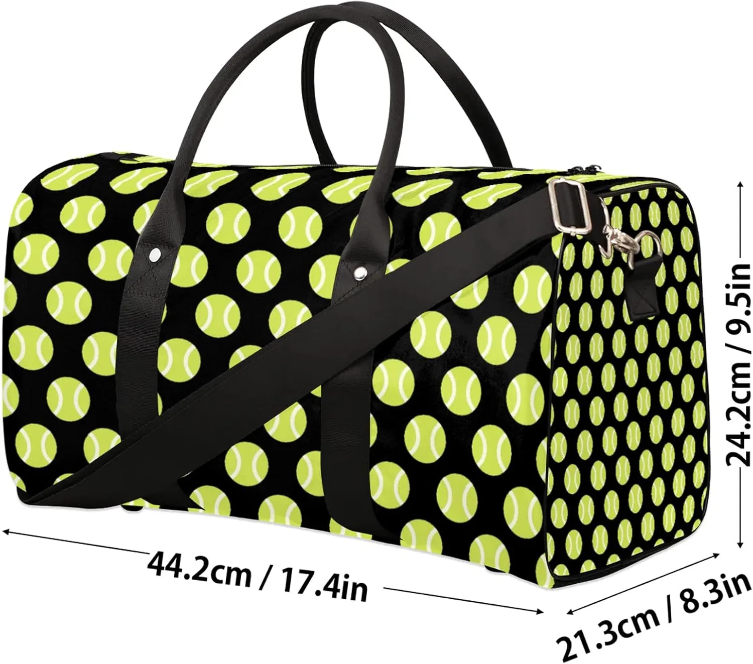 Tennis Ball Travel Duffle Bag, Weekender Bags for Women Men Sports Theme Black Carry on Overnight Bag Waterproof Gym Bags, Hospital Bag for Labor and Delivery
