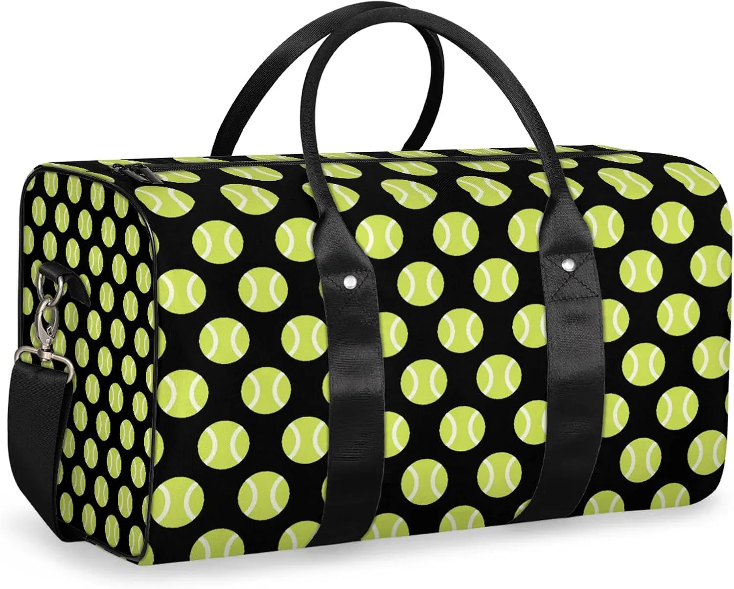 Tennis Ball Travel Duffle Bag, Weekender Bags for Women Men Sports Theme Black Carry on Overnight Bag Waterproof Gym Bags, Hospital Bag for Labor and Delivery