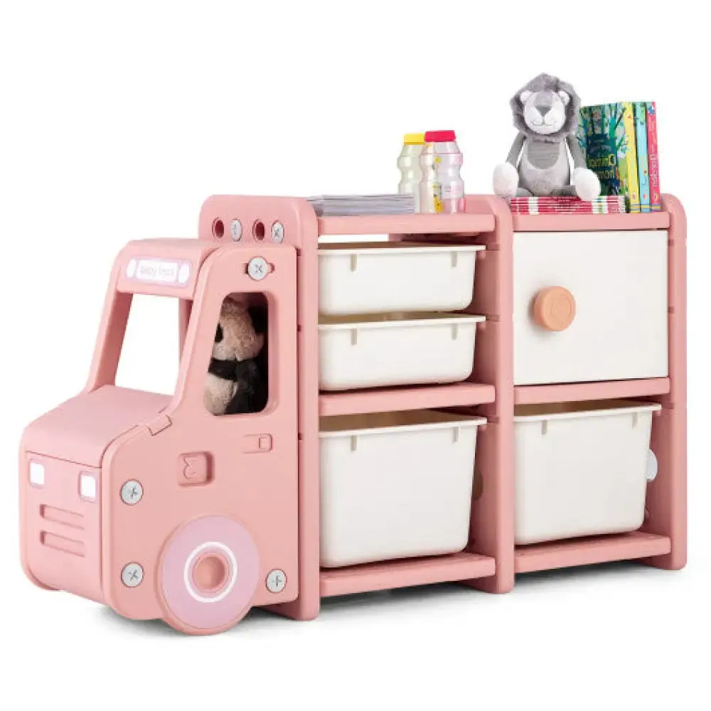 Toddler Truck Storage Organizer with Plastic Bins-Gray