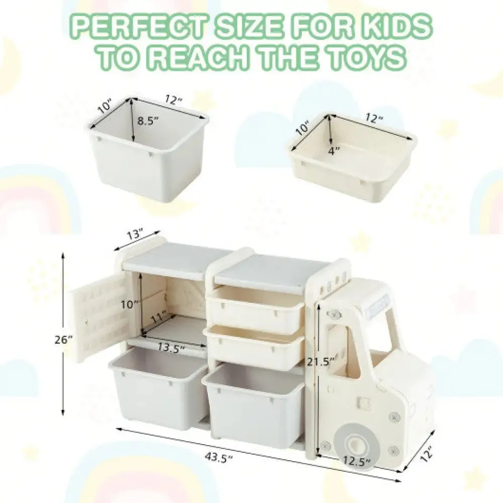 Toddler Truck Storage Organizer with Plastic Bins-Gray