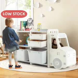 Toddler Truck Storage Organizer with Plastic Bins-Gray