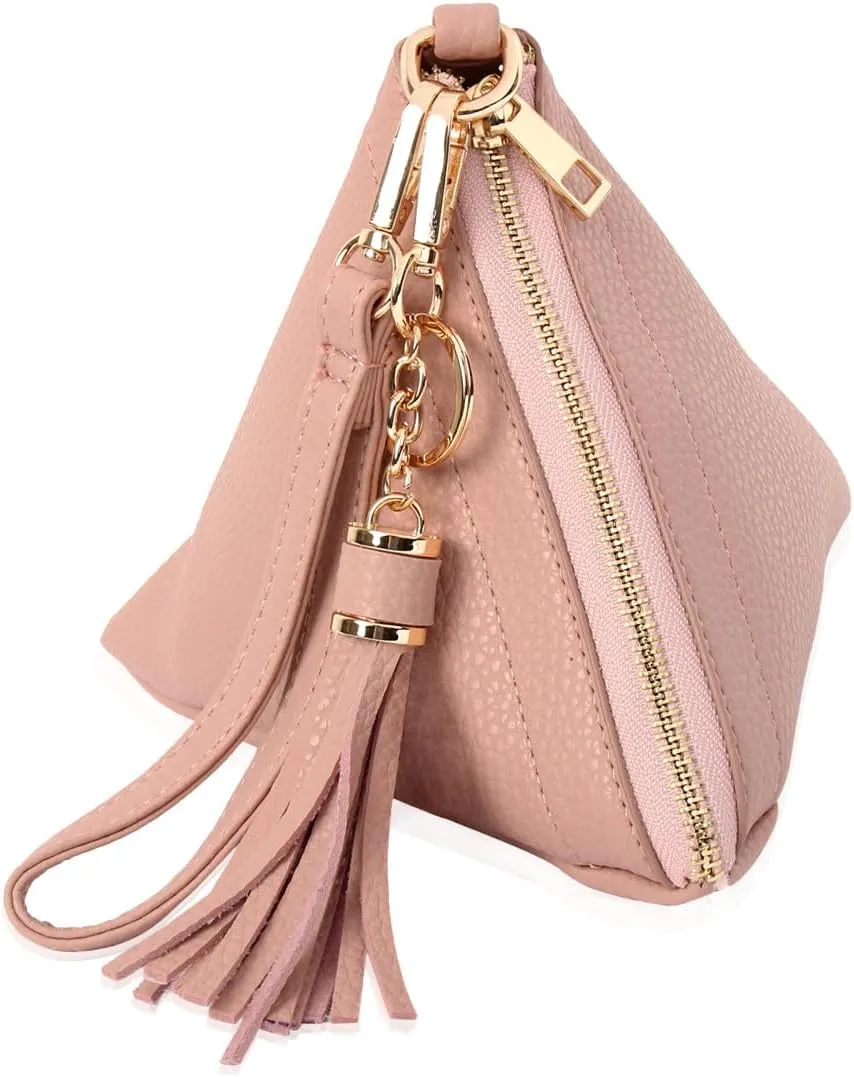 Triangle Bag Wristlet Clutch - Makeup Pouch Organizer Geometric Vegan Faux Leather Pyramid Purse Novelty Gift