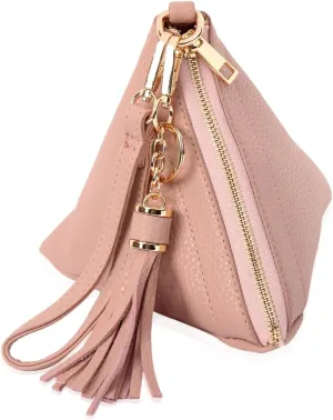Triangle Bag Wristlet Clutch - Makeup Pouch Organizer Geometric Vegan Faux Leather Pyramid Purse Novelty Gift
