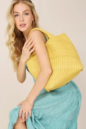 Vegan Leather Woven Tote Bag