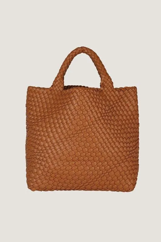 Vegan Leather Woven Tote Bag