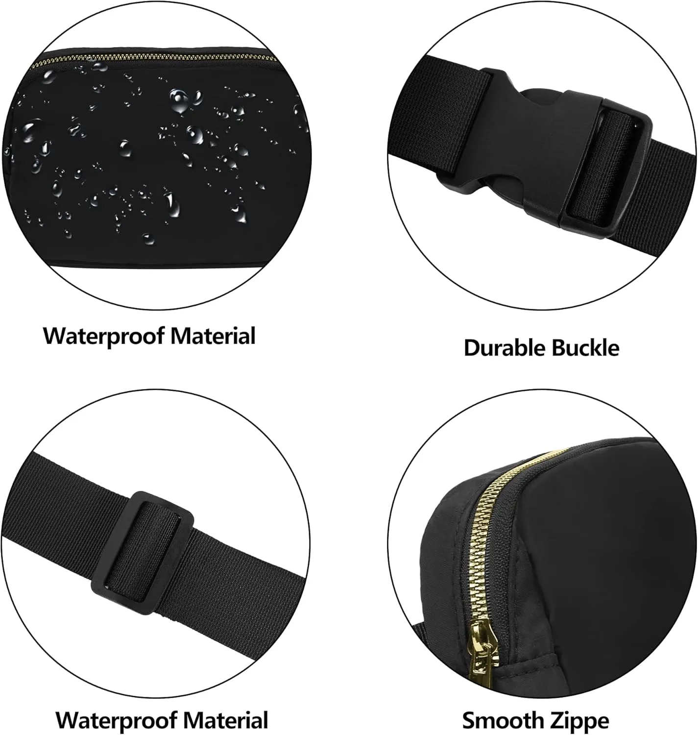VKIOIP Unisex Fanny Pack Waist Belt Bag with Adjustable Strap,Hands Free Crossbody Fanny Bag with Zipper for Woman and Man,for Hiking,Running,Sports Gifts(Black)
