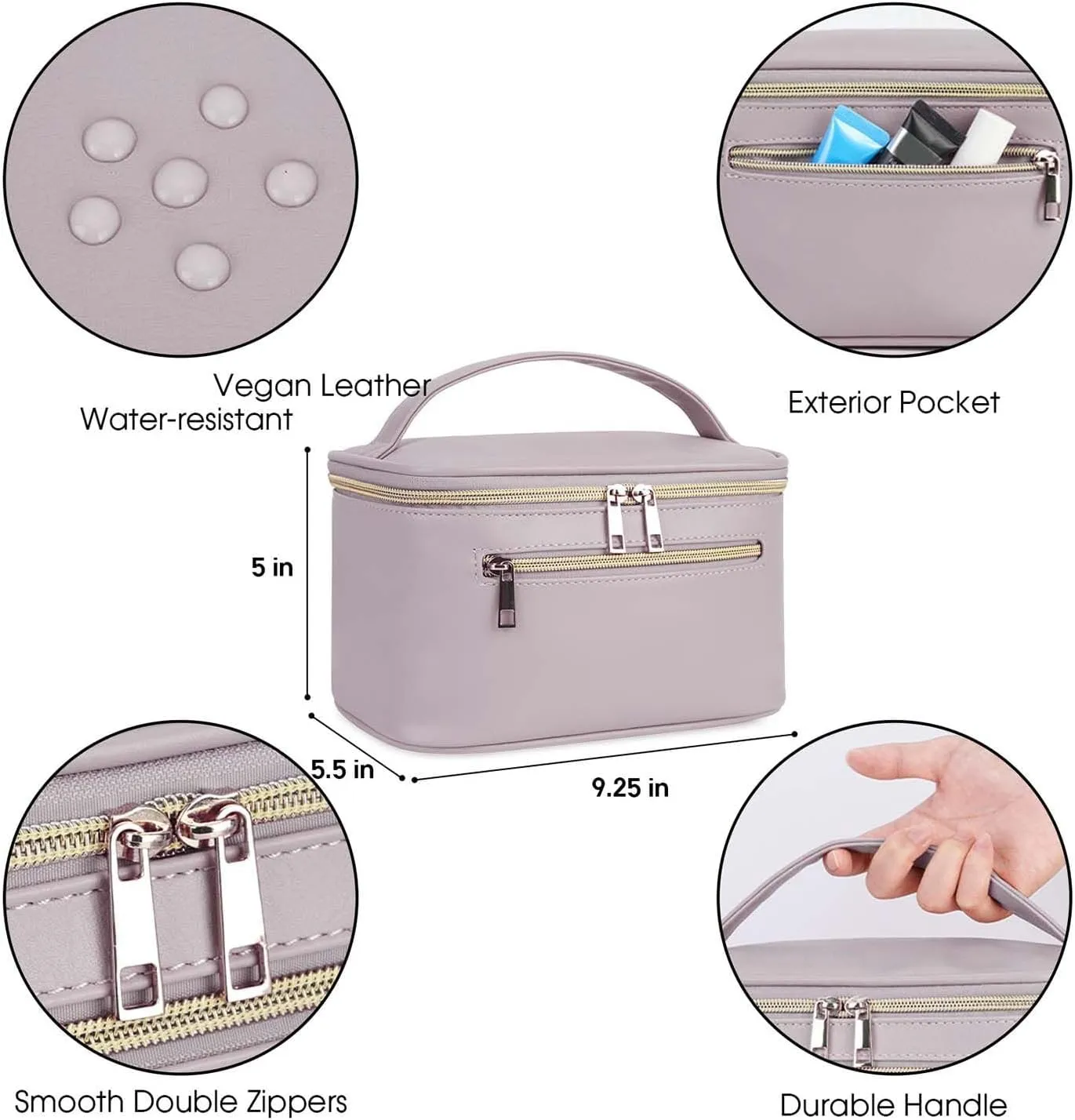 Wandering Nature Makeup Bag, Travel Make Up Organizer Cosmetic Brush Bags Case for Women in Vegan Leather, Purple, Patent Pending