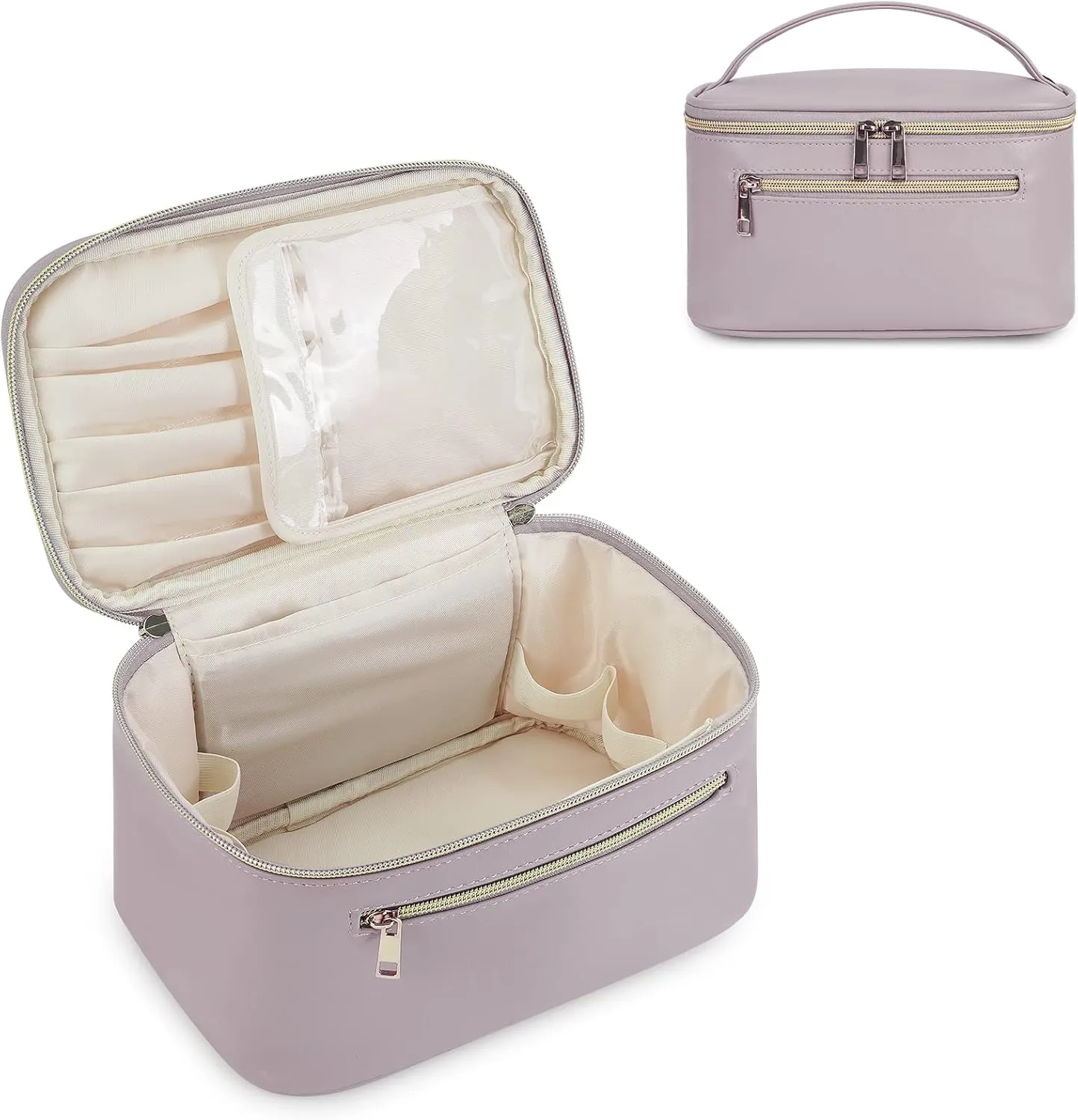 Wandering Nature Makeup Bag, Travel Make Up Organizer Cosmetic Brush Bags Case for Women in Vegan Leather, Purple, Patent Pending