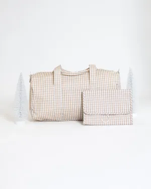 Weekender Gift Set - Duffel and Hanging Bag - Gingham Khaki