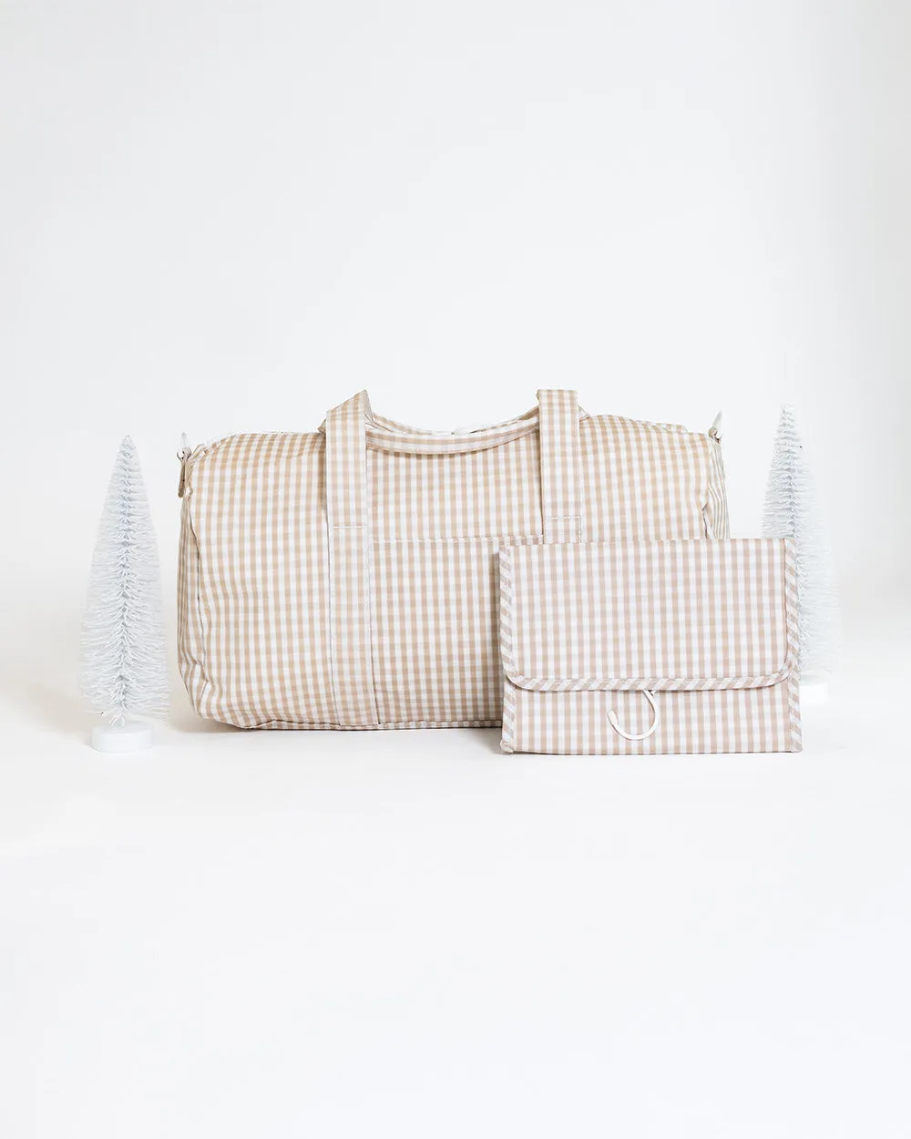 Weekender Gift Set - Duffel and Hanging Bag - Gingham Khaki