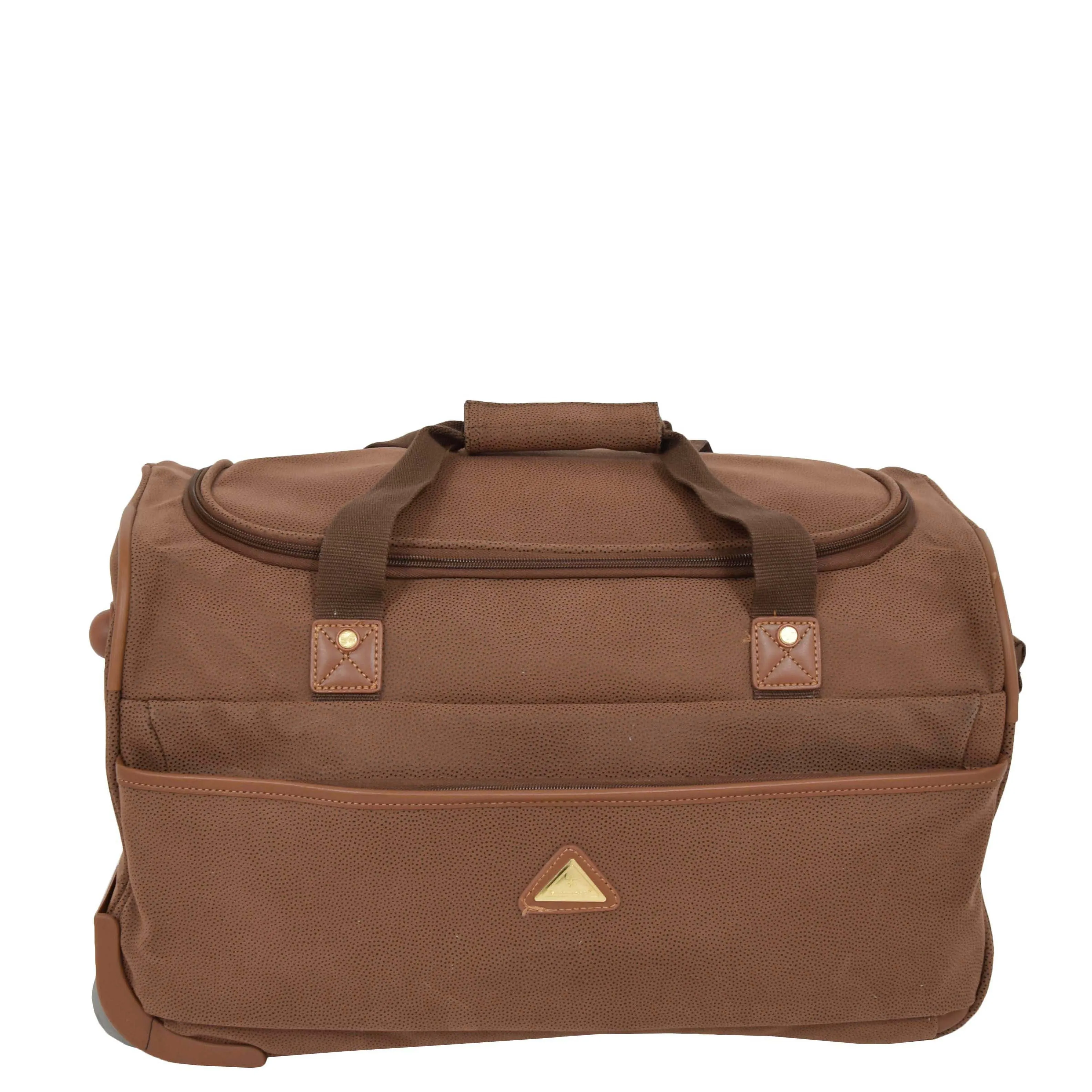 Wheeled Holdall 21" Medium Camel Faux Leather Travel Duffle Bag Norge