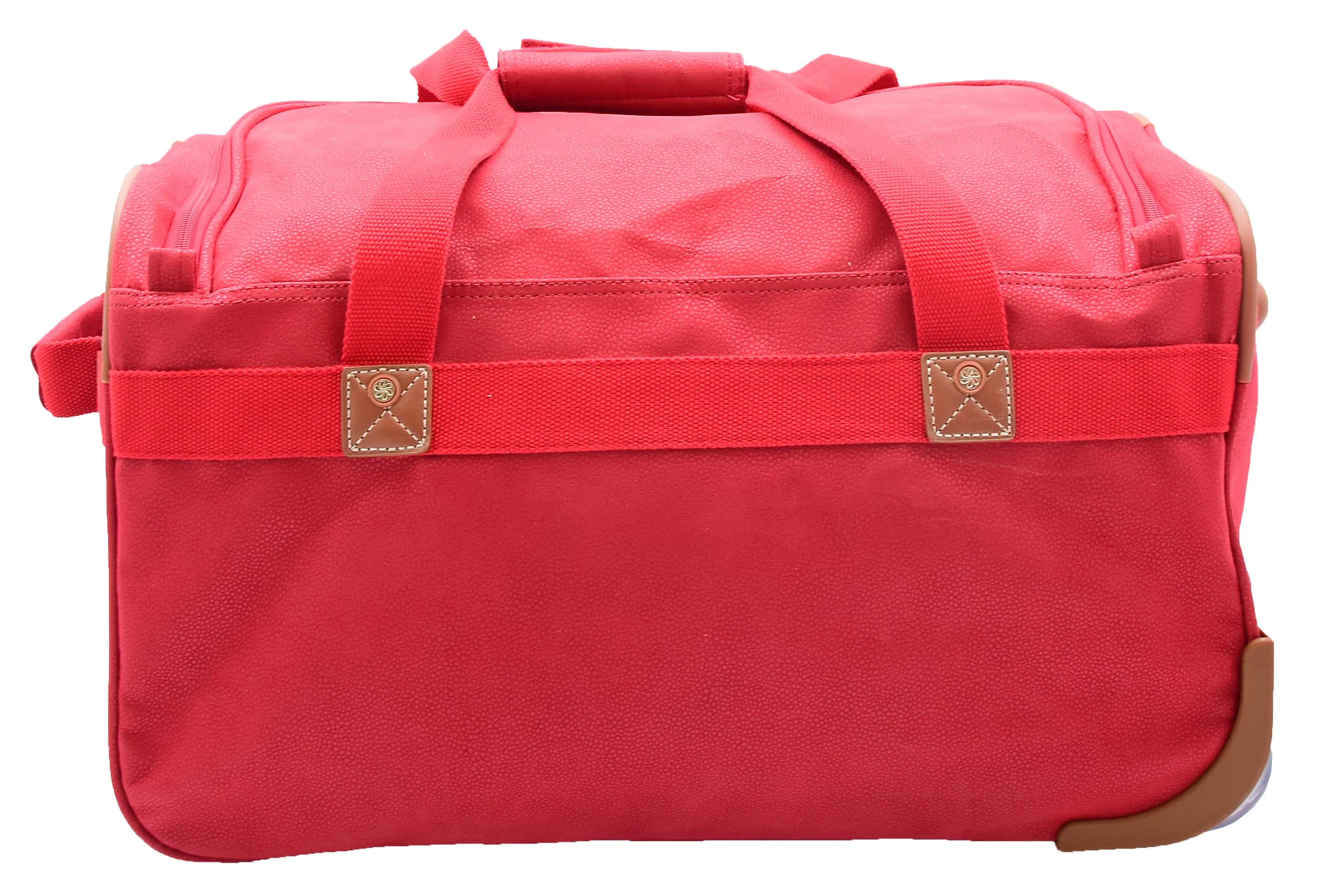 Wheeled Holdall 21" Medium Red Faux Leather Travel Duffle Bag Norge