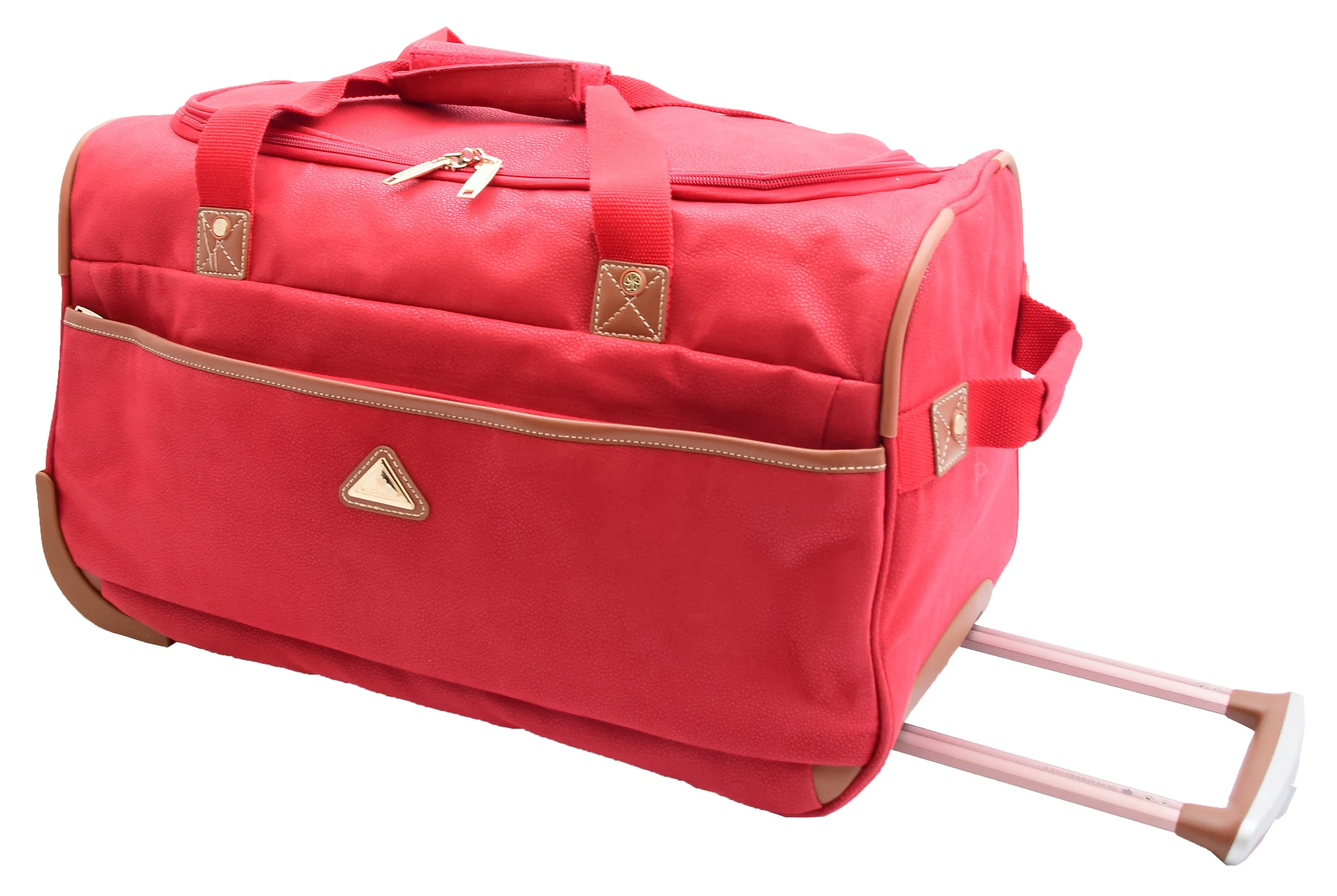 Wheeled Holdall 21" Medium Red Faux Leather Travel Duffle Bag Norge