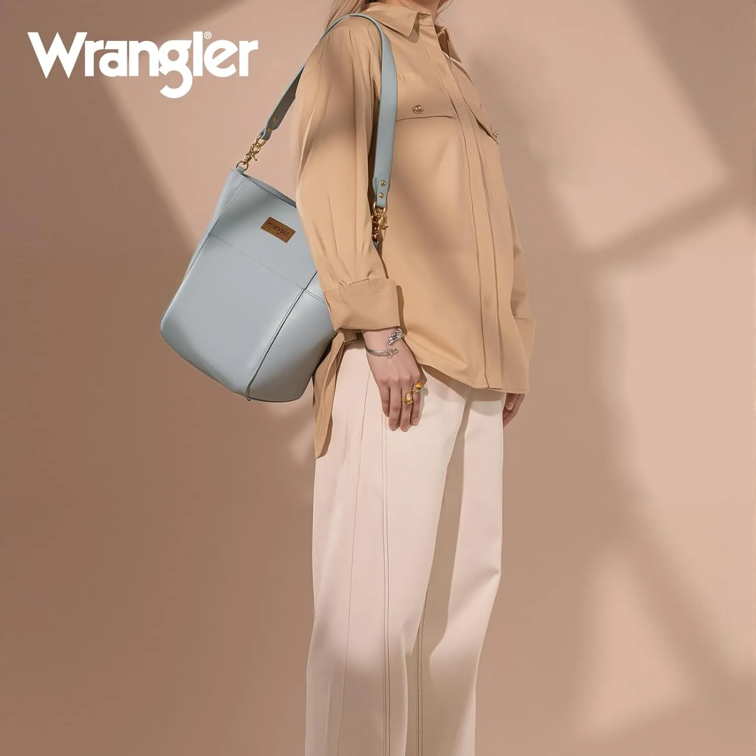 Wrangler MEDIUM Crossbody Bag for Women Vegan Leather Bucket Handbags with Guitar Strap