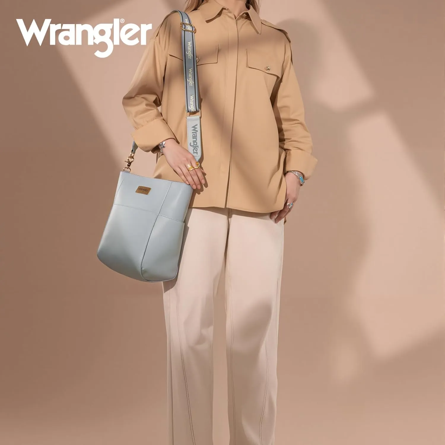 Wrangler MEDIUM Crossbody Bag for Women Vegan Leather Bucket Handbags with Guitar Strap